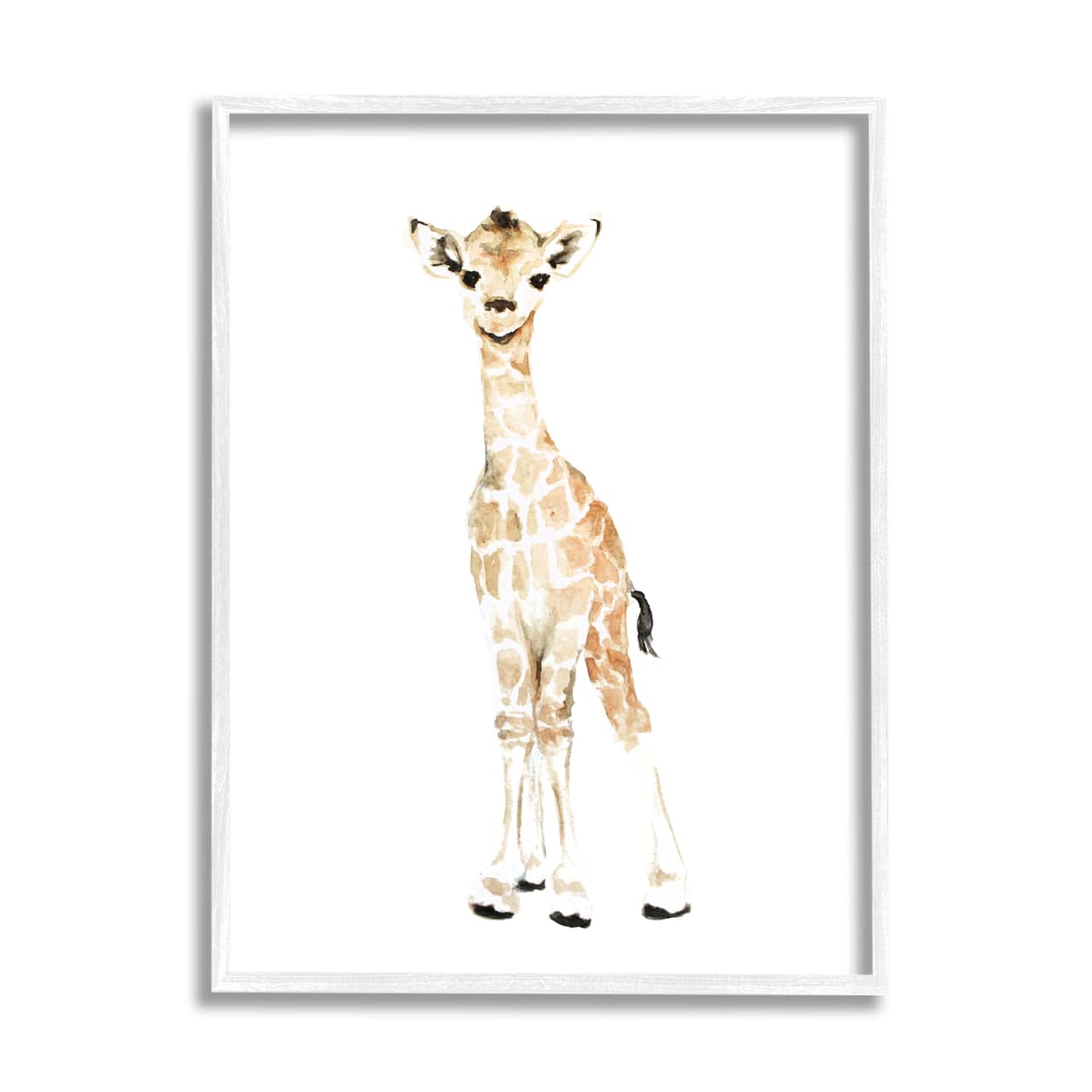 Stupell Industries Baby Giraffe Watercolor Portrait Children&#x27;s Nursery Safari Animal Framed Wall Art